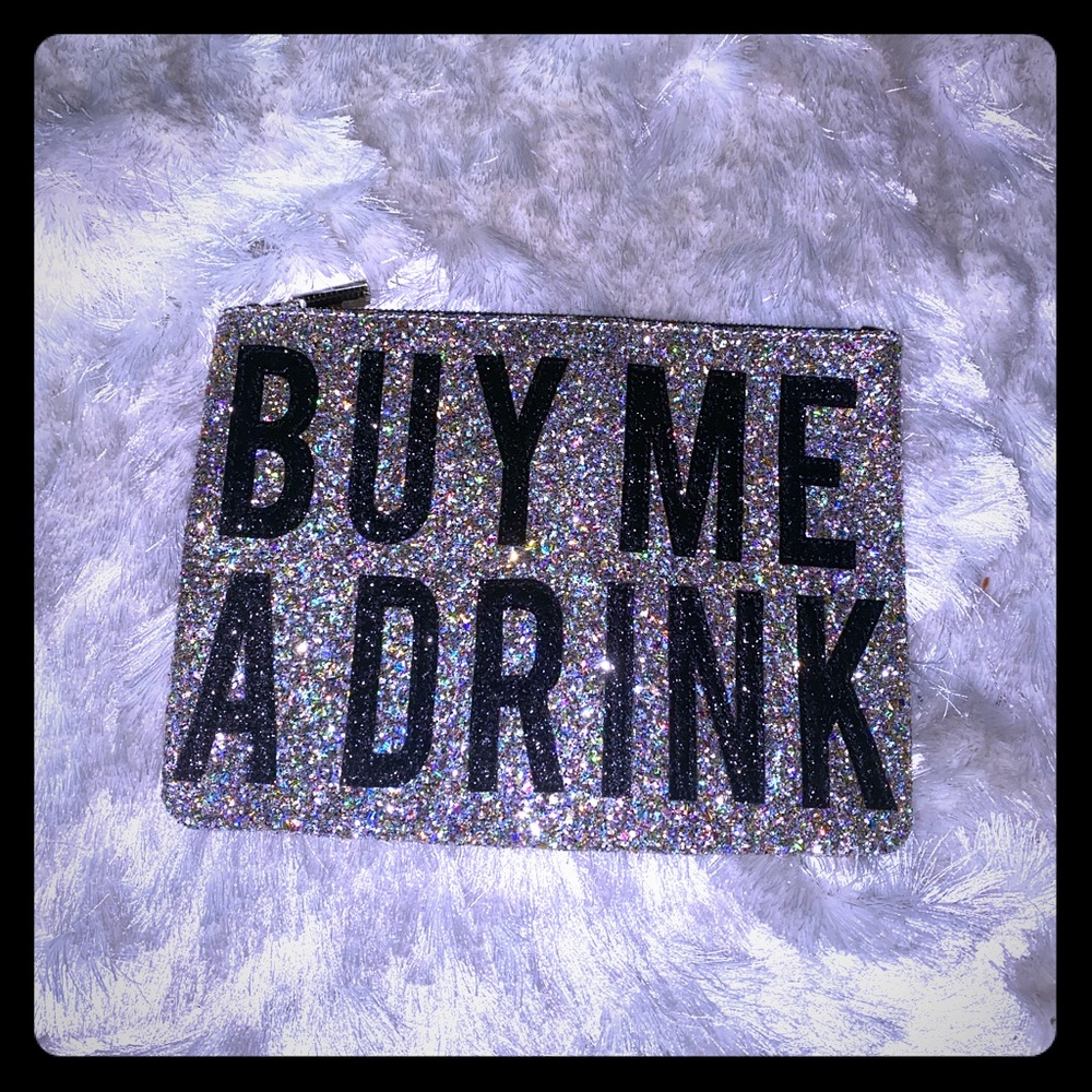 Express glitter lards “buy me a drink” clutch